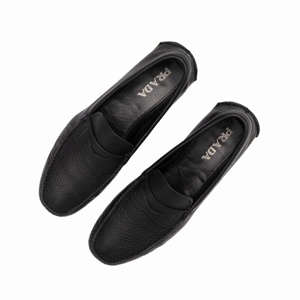 950$ PRADA Men’s Black Daino Leather Slip On Driving Penny Loafer Shoes US10.5 - Picture 2 of 16